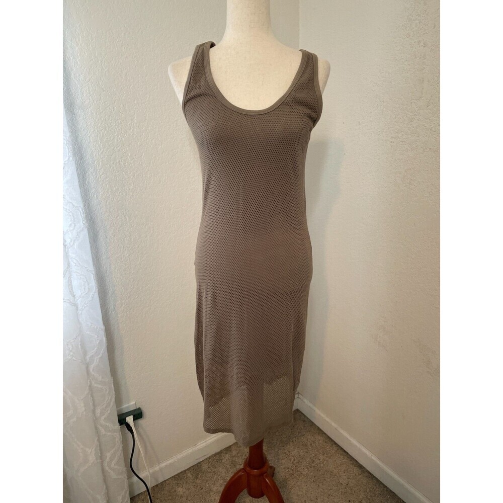 Michael Stars Womens Taupe Green Mesh Tank Dress Small Bodycon Midi